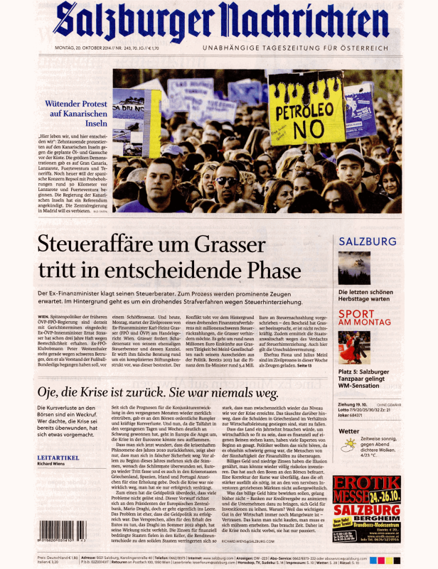 Demonstration auf den Kanarischen Inseln gegen Ölbohrungen mit Protestschildern wie „Petroleo NO“.