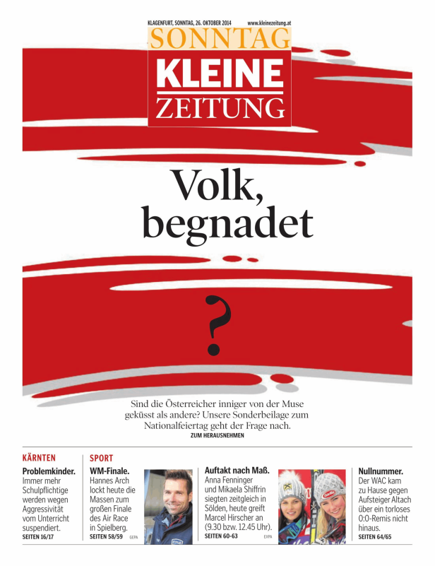 Titelseite der „Sonntag Kleine Zeitung“ vom 26. Oktober 2014.