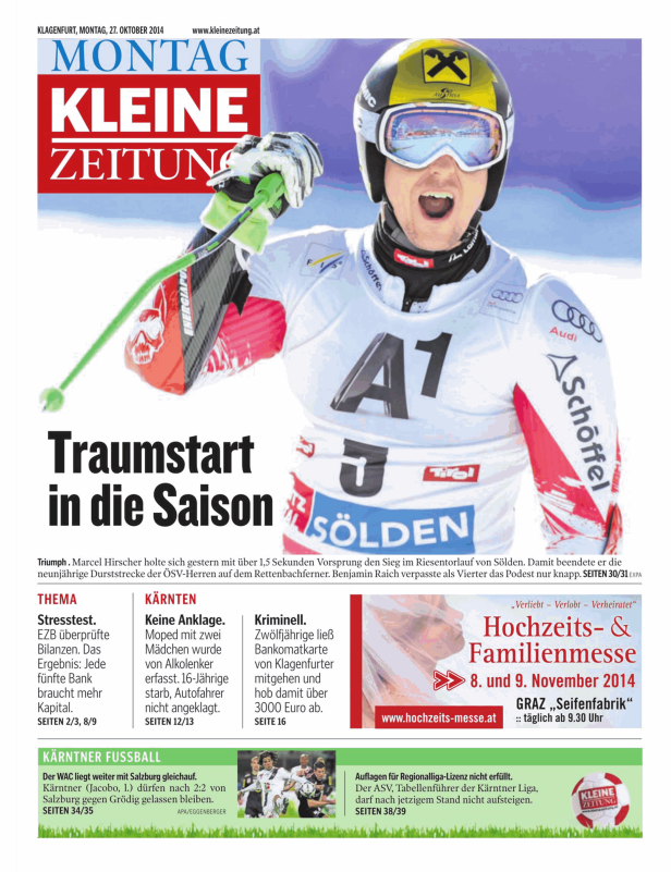 Marcel Hirscher feiert seinen Sieg im Riesentorlauf von Sölden.