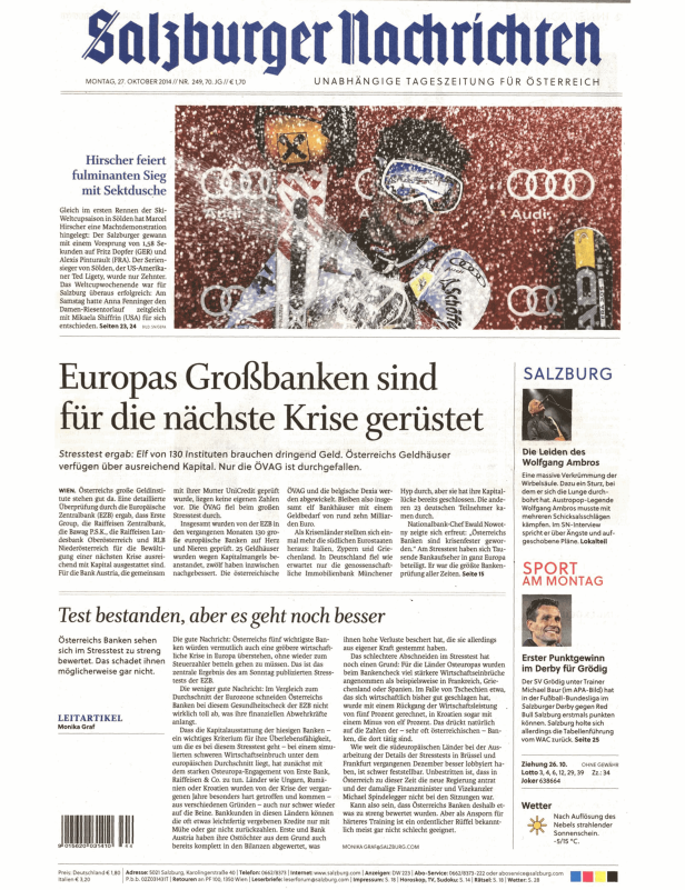 Titelseite der Salzburger Nachrichten vom 27. Oktober 2014.