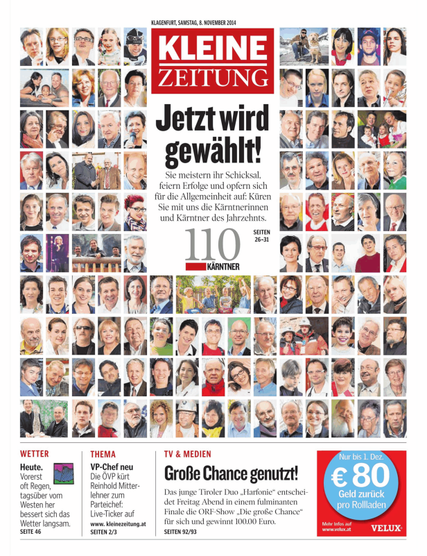 Titelseite der Kleinen Zeitung vom 8. November 2014 mit dem Titel „Jetzt wird gewählt!“.