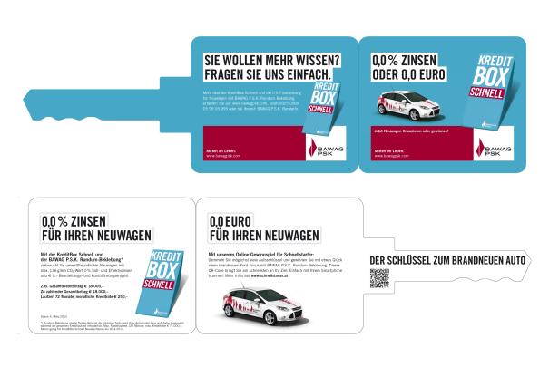 Eine Werbeanzeige der BAWAG P.S.K. für die Finanzierung von Neuwagen.