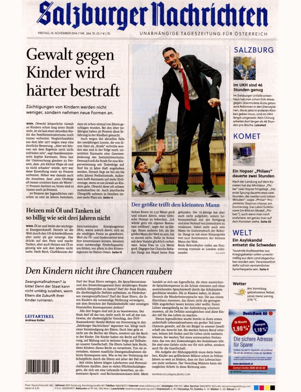Titelseite der Salzburger Nachrichten vom 14. November 2014.