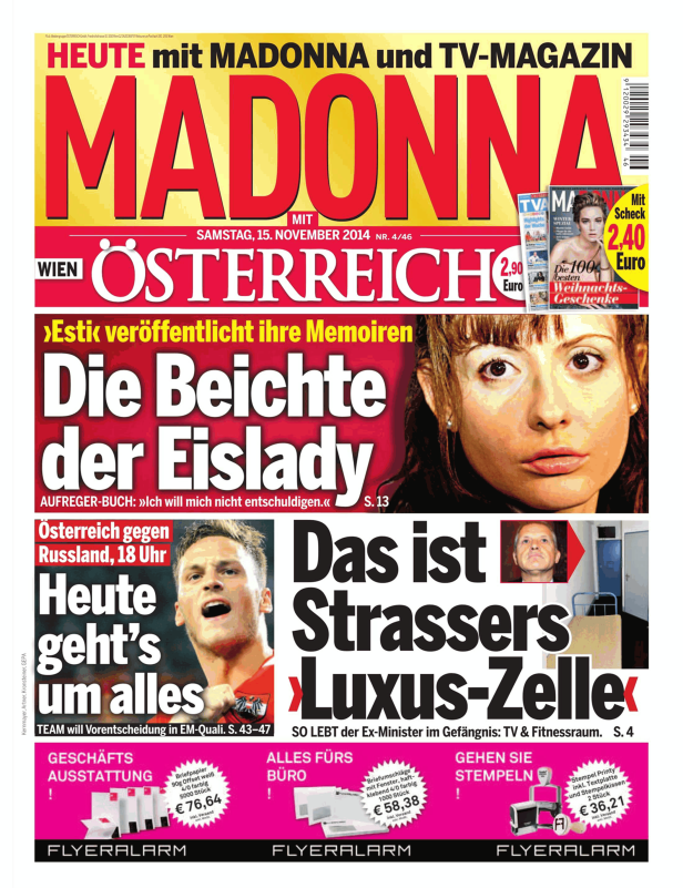 Das Cover der Zeitschrift „Madonna“ vom 15. November 2014 mit verschiedenen Schlagzeilen.