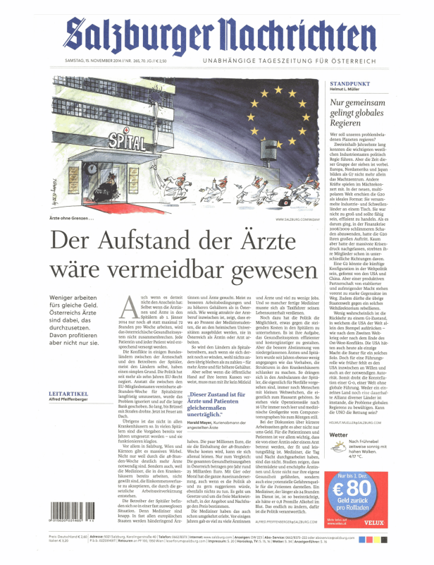 Karikatur in der „Salzburger Nachrichten“ zum Ärztemangel in Österreich.
