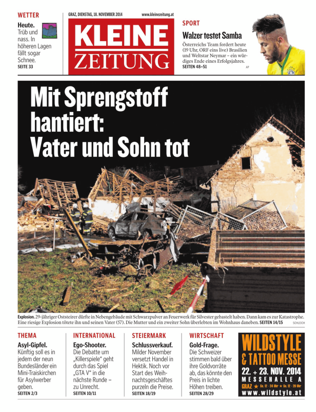 Ein zerstörtes Haus nach einer Explosion, bei der ein Vater und sein Sohn ums Leben kamen.