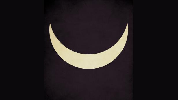 Eine goldene Mondsichel auf dunklem Hintergrund.