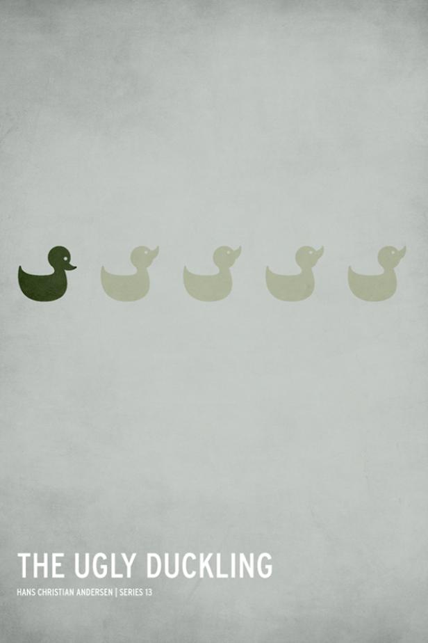 Eine stilisierte Darstellung von fünf Enten, wobei die erste Ente dunkelgrün und die anderen hell sind.