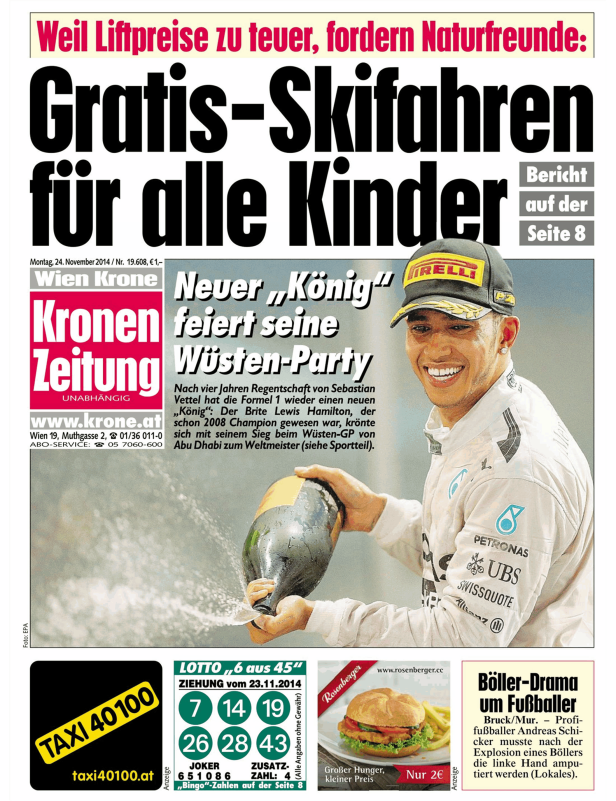 Lewis Hamilton feiert seinen Formel-1-Weltmeistertitel mit einer Champagnerdusche.