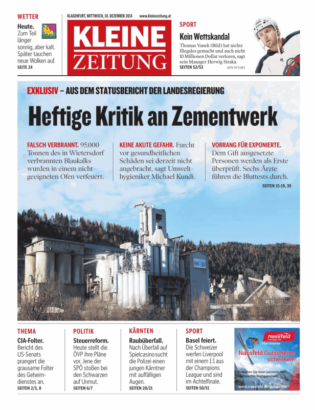 Ein Zementwerk unter blauem Himmel, aufgenommen in Kärnten.