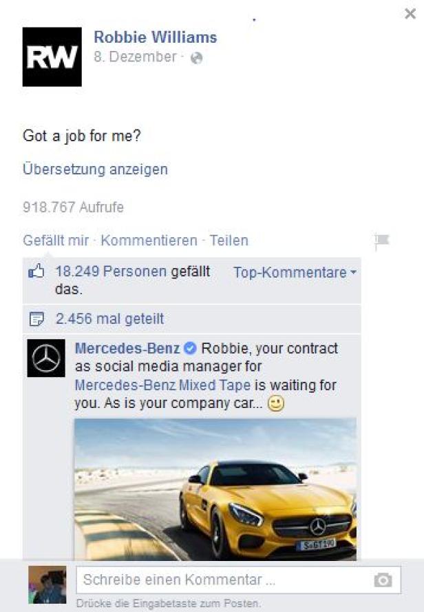 Robbie Williams ist jetzt VW-Marketingleiter