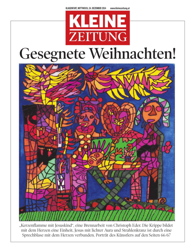 Titelseite der Kleinen Zeitung vom 24. Dezember 2014 mit einem bunten Krippenbild.