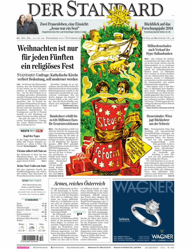Eine Karikatur zum Thema Steuern und Reformen auf der Titelseite der Zeitung Der Standard.