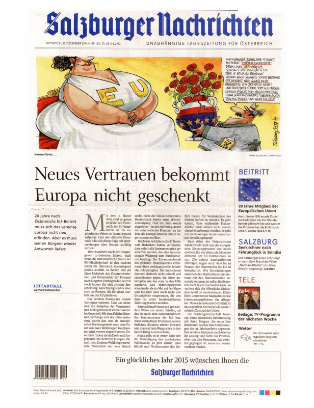 Karikatur in den Salzburger Nachrichten zum EU-Beitritt Österreichs.