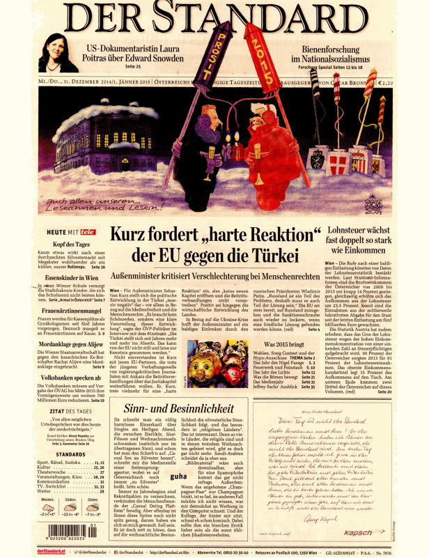 Titelseite der Zeitung „Der Standard“ vom 31. Dezember 2014/1. Jänner 2015.