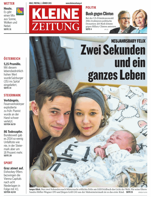 Sandra Höfler-Wagner und Jürgen Grill mit ihrem Neugeborenen Felix.