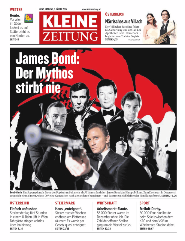 Eine Collage verschiedener Schauspieler, die James Bond verkörperten, darunter Daniel Craig und Sean Connery.