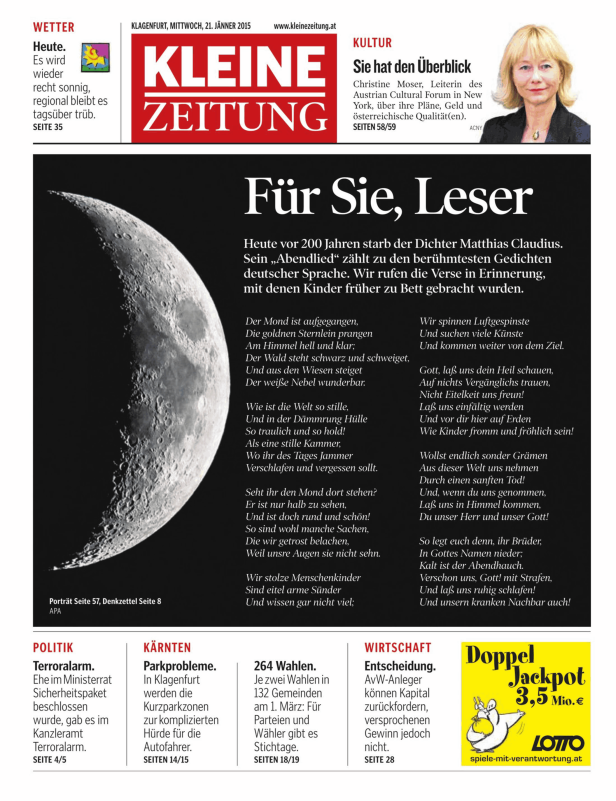 Eine Halbmond-Darstellung aus der „Kleine Zeitung“ vom 21. Jänner 2015.