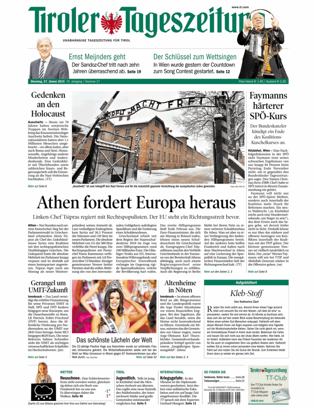 Titelseiten vom 27.01.2015