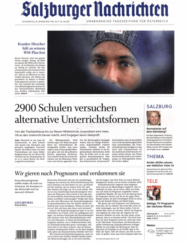 Titelseite der „Salzburger Nachrichten“ vom 29. Jänner 2015.