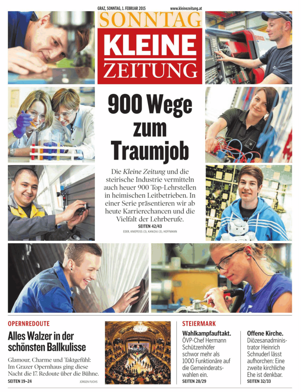 Collage mit Fotos von Menschen in verschiedenen Berufen, veröffentlicht in der Kleinen Zeitung.