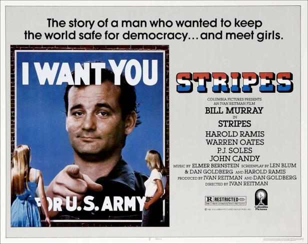 Filmplakat für „Stripes“ mit Bill Murray, der auf den Betrachter zeigt.