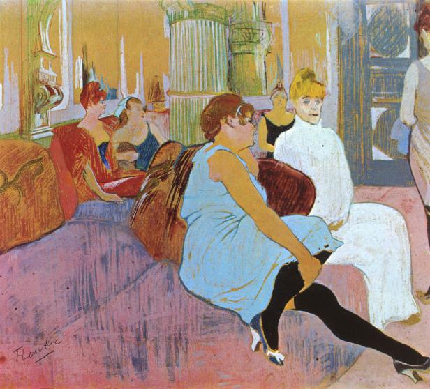 Henri de Toulouse-Lautrecs Gemälde zeigt Frauen in einem Salon, eine davon mit schwarzen Strümpfen.