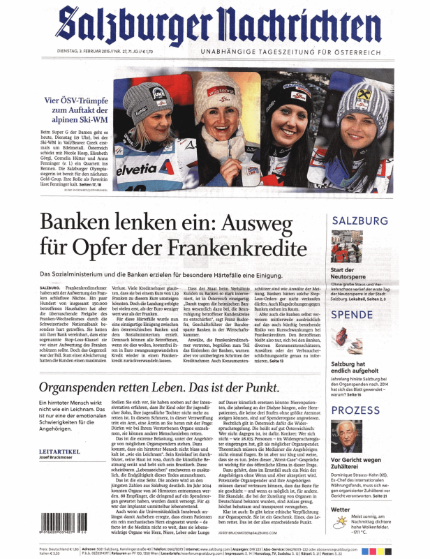 Titelseite der Salzburger Nachrichten vom 3. Februar 2015.