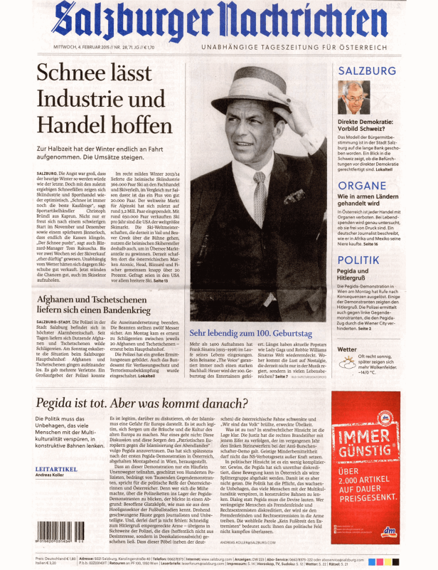 Titelseite der Salzburger Nachrichten vom 4. Februar 2015.