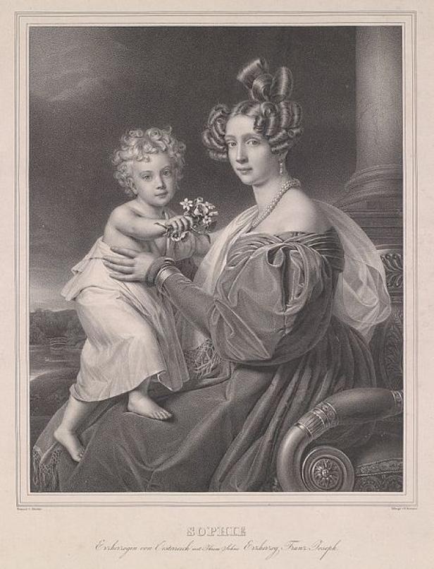 Ein Porträt von Sophie von Österreich mit ihrem Sohn, dem späteren Kaiser Franz Joseph.
