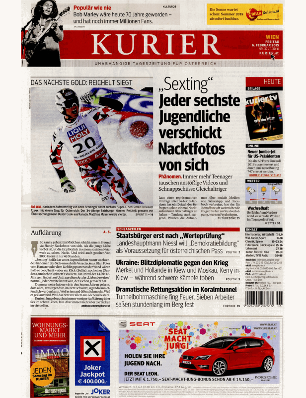 Titelseite der österreichischen Tageszeitung „Kurier“ vom 6. Februar 2015.