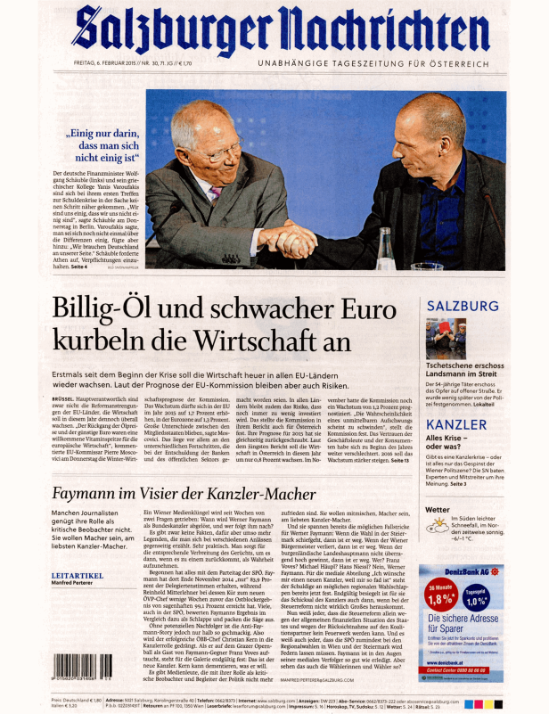 Titelseite der Salzburger Nachrichten vom 6. Februar 2015.