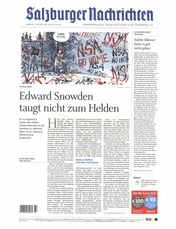Karikatur zum Thema NSA-Überwachung mit der Aufschrift „Go Home, Agent…“.