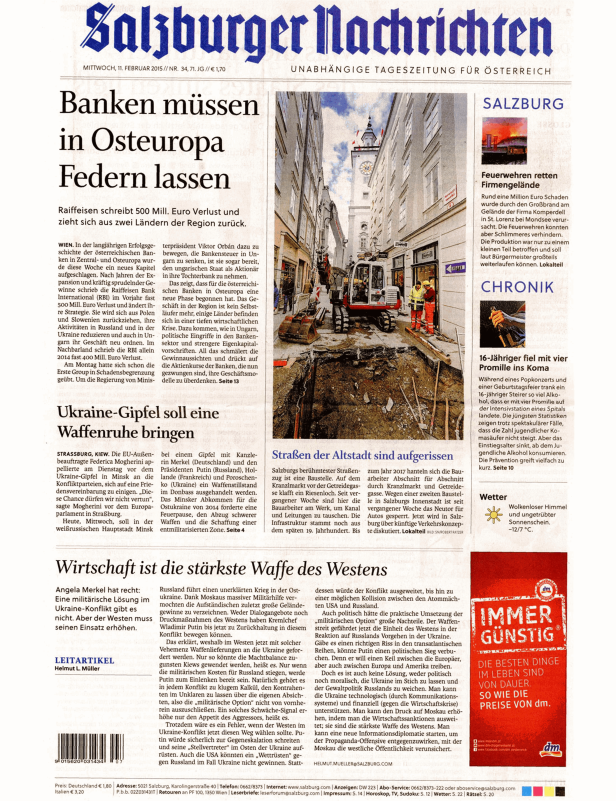 Titelseite der Salzburger Nachrichten vom 11. Februar 2015.