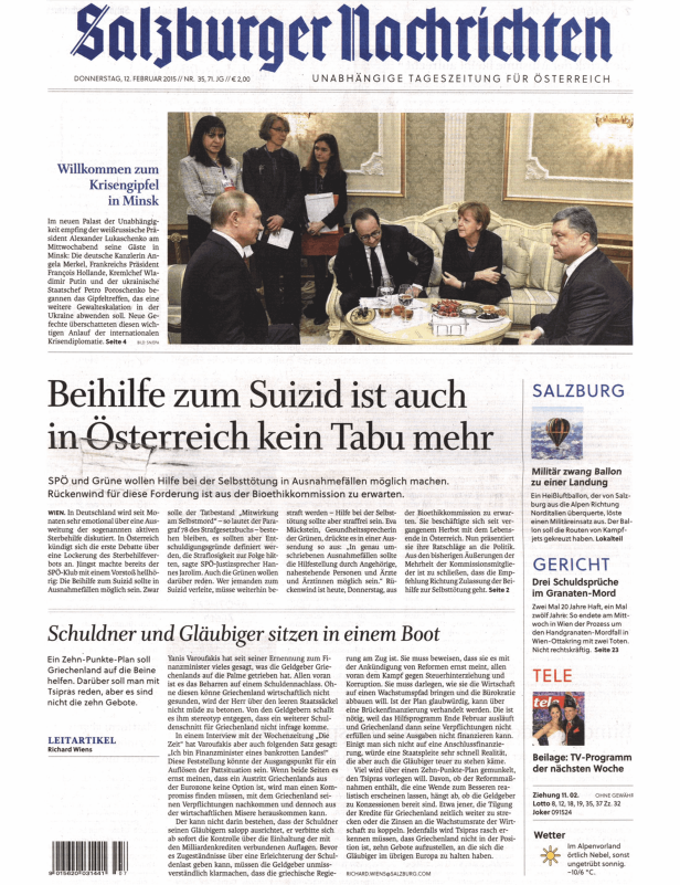 Titelseite der Salzburger Nachrichten vom 12. Februar 2015.