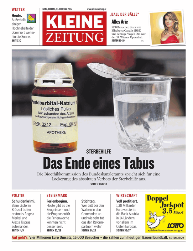 Eine Packung Pentobarbital-Natrium-Pulver neben einem Glas Wasser und einem Löffel.