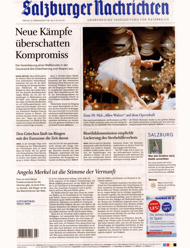 Titelseite der Salzburger Nachrichten vom 13. Februar 2015.