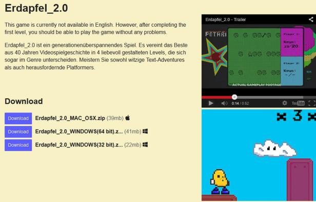 Screenshots aus dem Videospiel „Erdapfel 2.0“ mit Pixelgrafik.