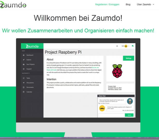 Ein Screenshot der Zaumdo-Webseite mit dem Projekt „Raspberry Pi“.