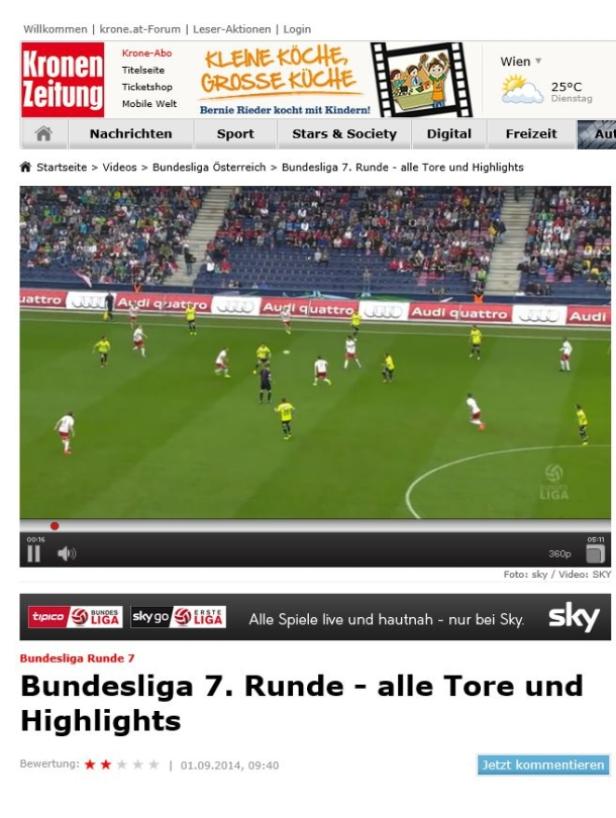 Sky und krone.at kooperieren beim Fußball