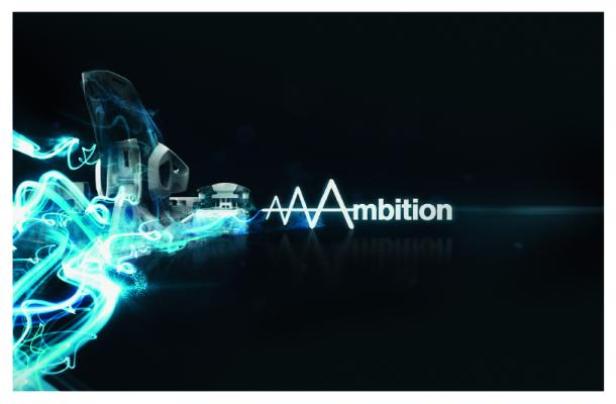 AAA-Sujets (alle c: tyrolia) Das Wort „Ambition“ mit einem stilisierten Gebäude und blauen Lichteffekten.