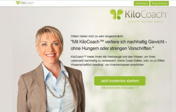 (c: kilocoach internetportale) Eine Frau lächelt auf der Webseite von KiloCoach, einem Programm für nachhaltiges Gewichtsmanagement.