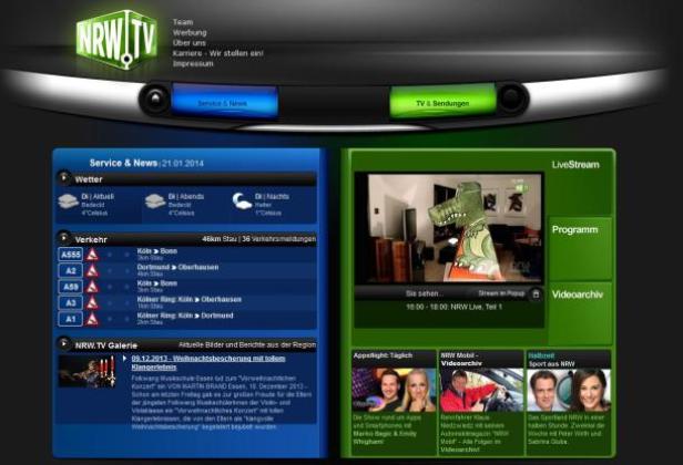 Die Webseite von NRW.TV mit Informationen zu Wetter, Verkehr und dem aktuellen Live-Stream.