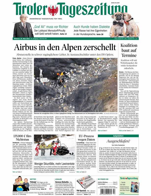 Titelseiten vom 25.03.2015
