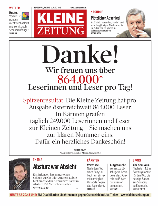 Titelseiten vom 27.03.2015