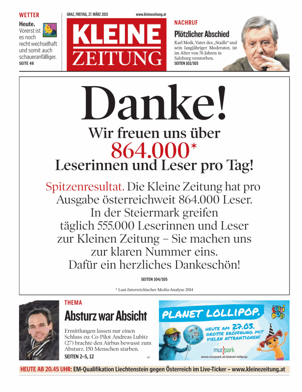 Titelseiten vom 27.03.2015