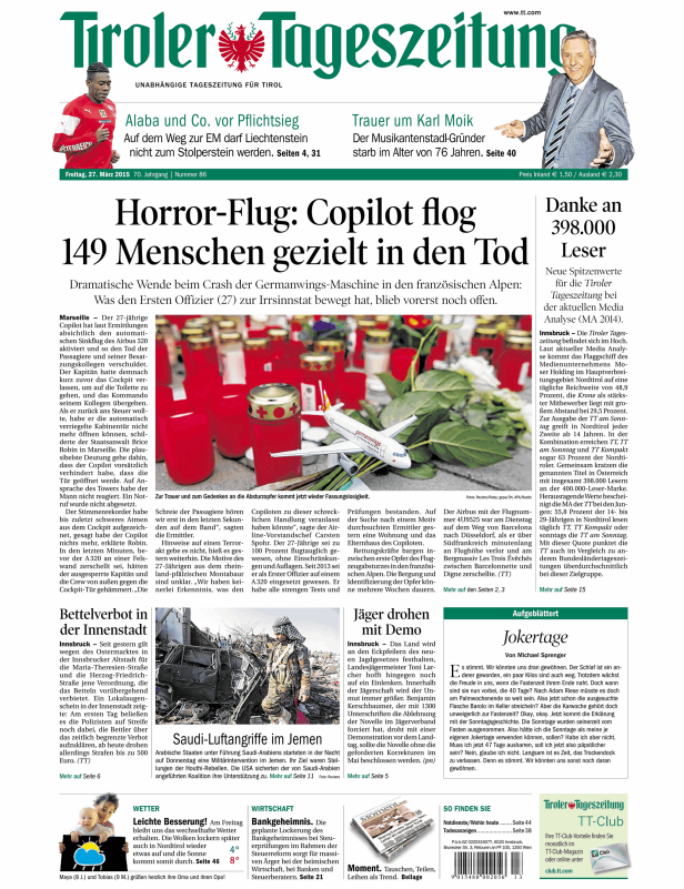 Titelseiten vom 27.03.2015