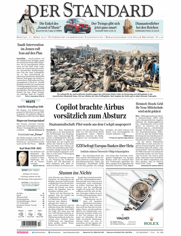 Titelseiten vom 27.03.2015