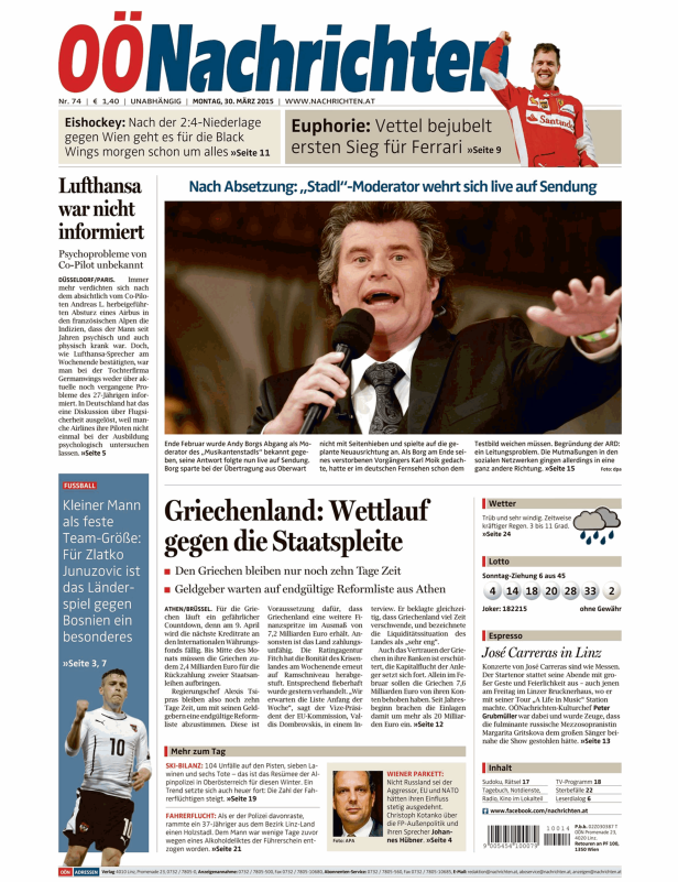 Titelseiten vom 30.03.2015