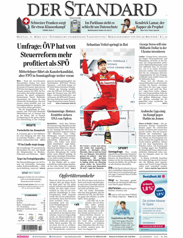 Titelseiten vom 30.03.2015